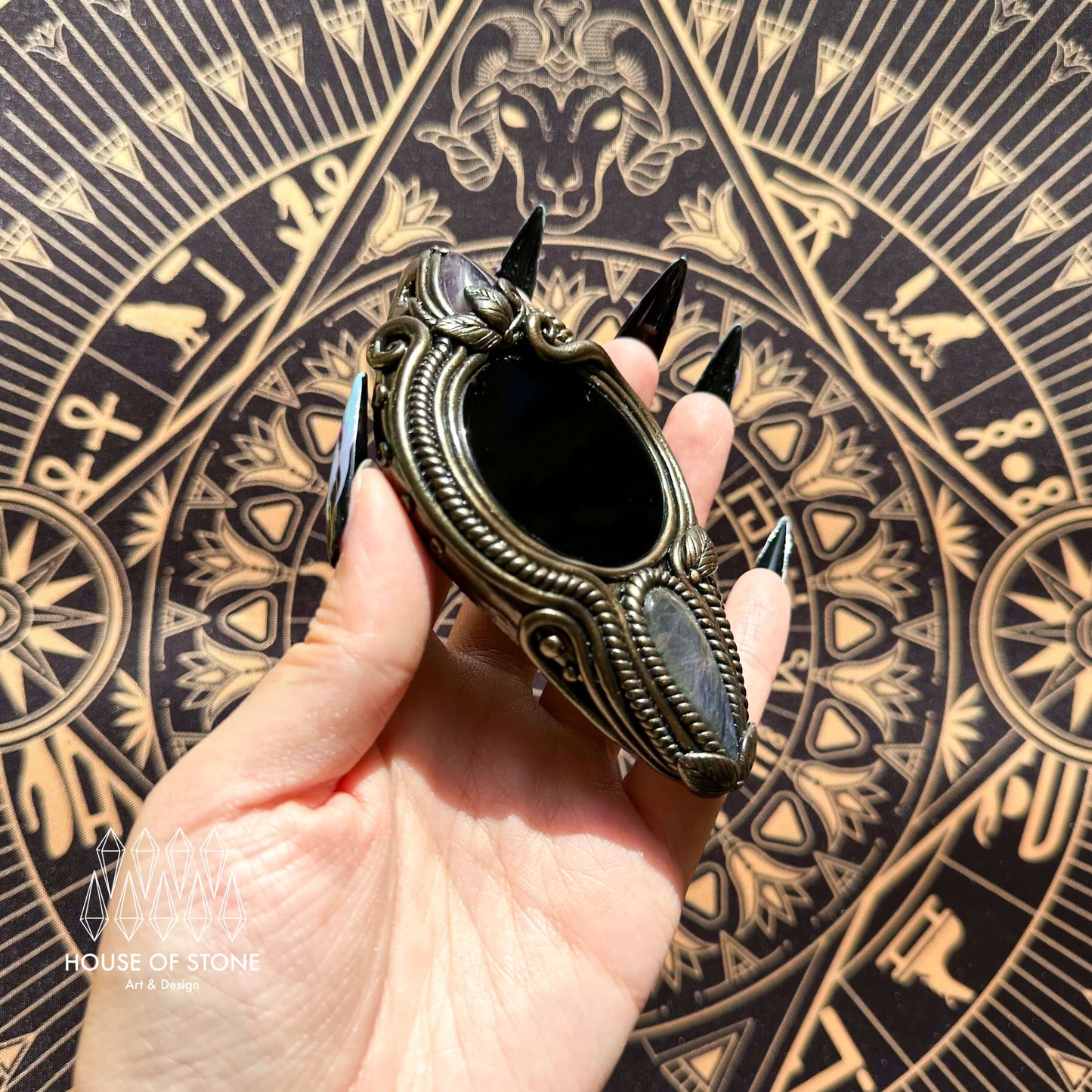 Handmade Natural Black Obsidian Pendant Necklace/Magic Obsidian Mirror Crystal Pendant/Scrying Mirror Labradorite Protection Jewelry/Altar Tool