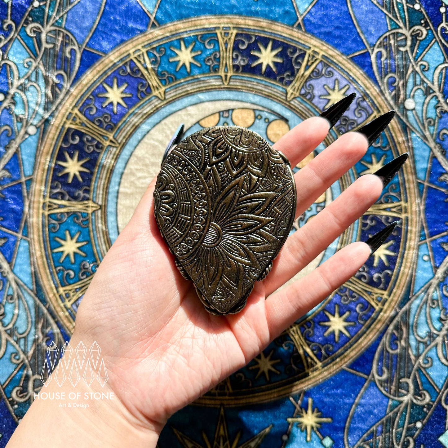 Handmade Natural Black Obsidian Pendant Necklace/Magic Obsidian Mirror Crystal Pendant/Scrying Mirror Abalone Shell Jewelry/Altar Tool