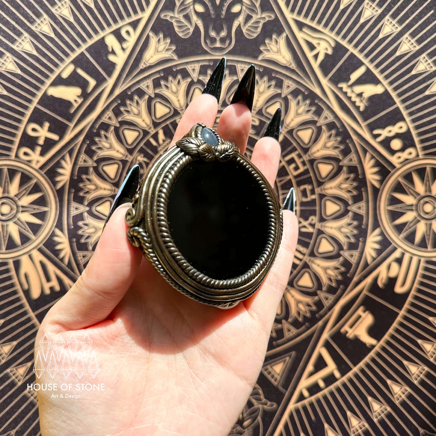 Handmade Natural Black Obsidian Pendant Necklace/Magic Obsidian Mirror Crystal Pendant/Scrying Mirror Labradorite Protection Jewelry/Altar Tool