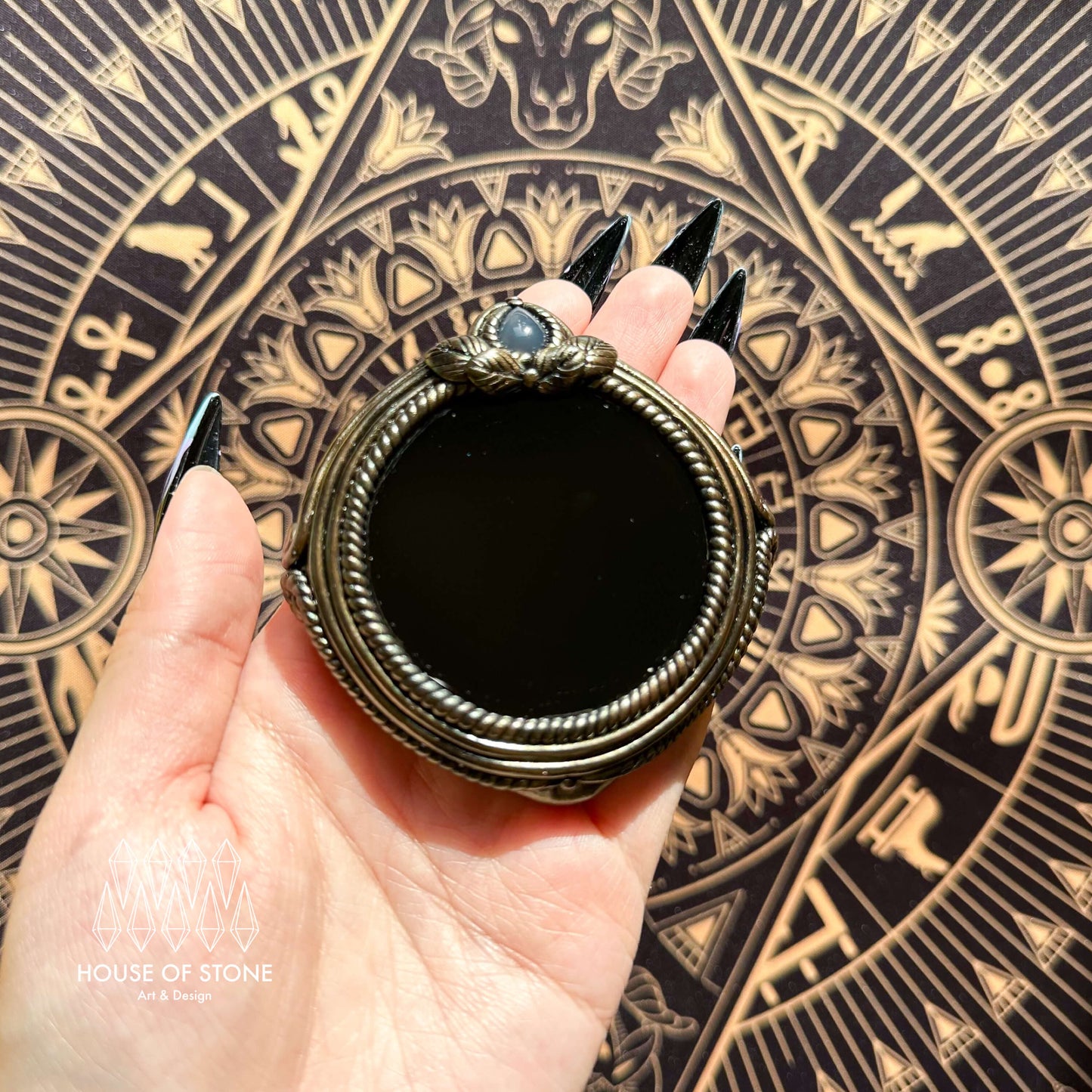 Handmade Natural Black Obsidian Pendant Necklace/Magic Obsidian Mirror Crystal Pendant/Scrying Mirror Labradorite Protection Jewelry/Altar Tool