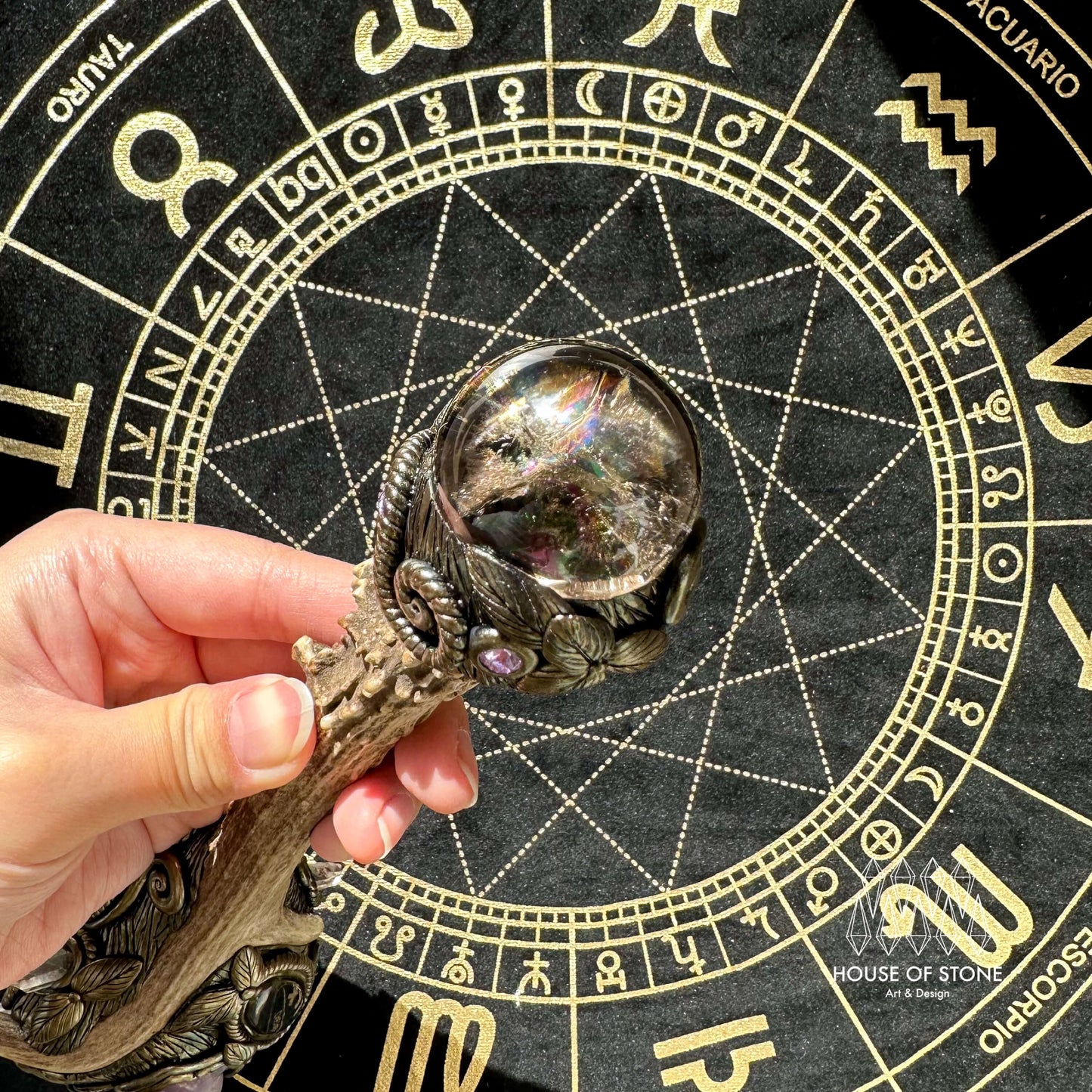 Natural Handmade Crystal Amethyst Antler Wand/Magic Clear Quartz Witch Wand/Labradorite Amethyst Garden Quartz Antler Stem/Chakra/Altar Tool