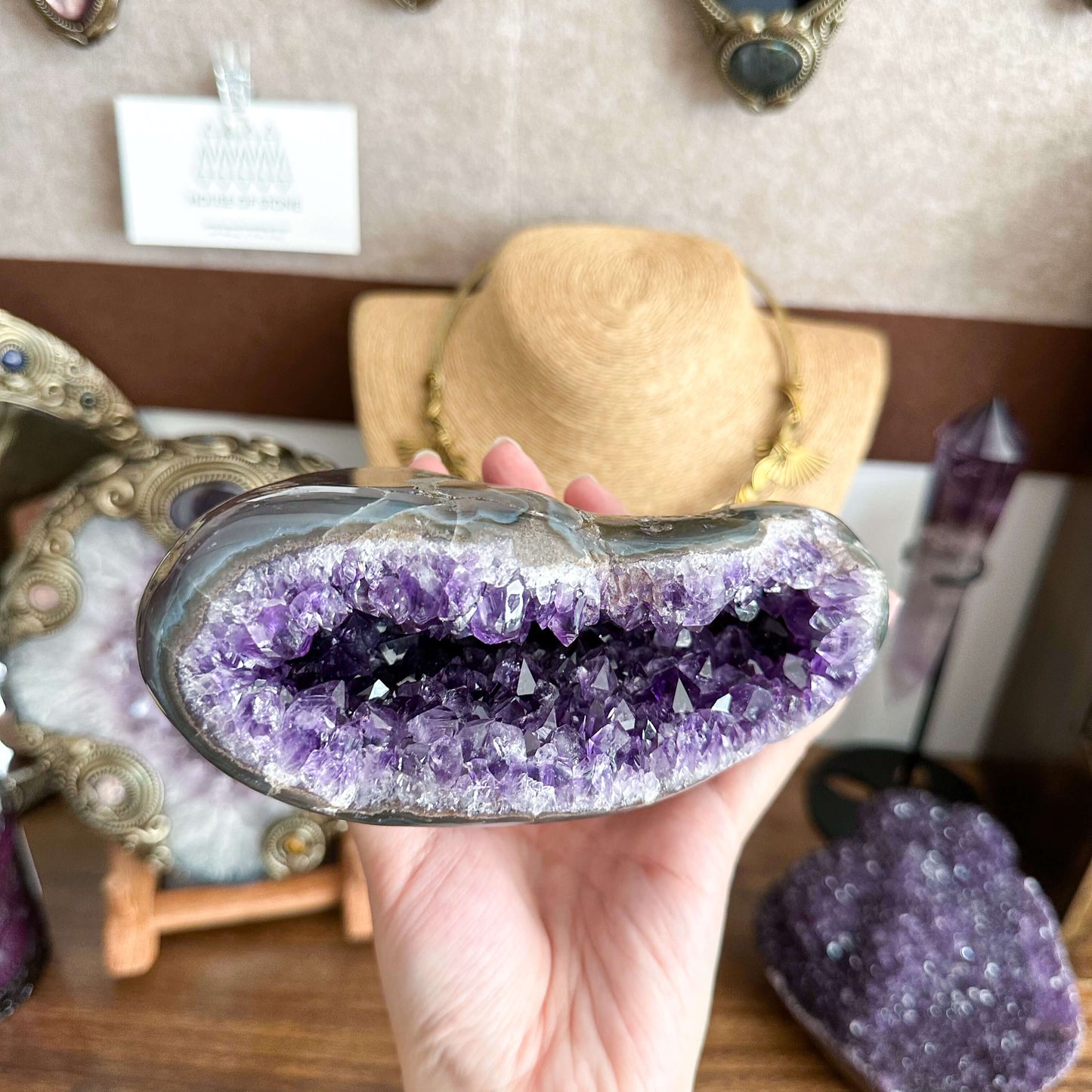 Natural Amethyst Geode Cluster/Large Raw Amethyst Agate Crystal Geode/Rainbow Amethyst Geode Cluster/Crown Chakra/Meditation Tool
