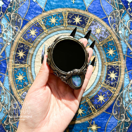 Handmade Natural Black Obsidian Pendant Necklace/Magic Obsidian Mirror Crystal Pendant/Scrying Mirror Abalone Shell Jewelry/Altar Tool