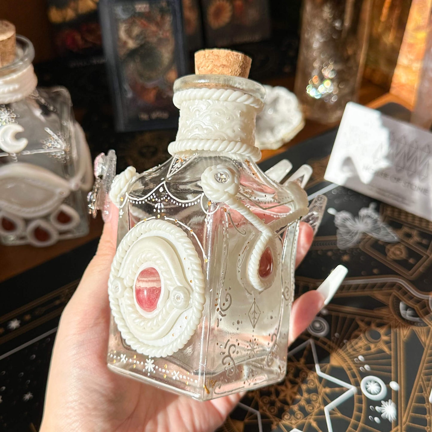 Handmade Natural Crystal Spell Jar/Apothecary Spell Jar/Magic Potion Bottle/Witch Apothecary Bottle/Large Wish bottle/Intention bottle