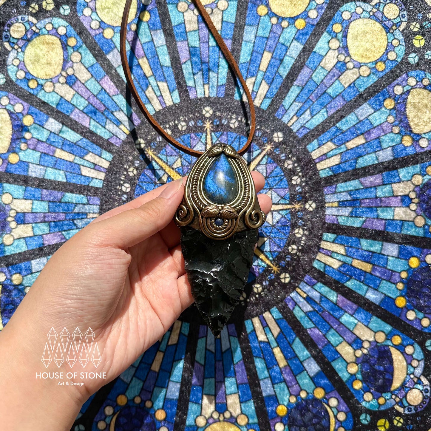 Natural Handmade Black Obsidian Arrowhead Pendant Necklace/Magic Crystal Double-sided Pendant/Labradorite Jewelry/Chakra/Altar Tool