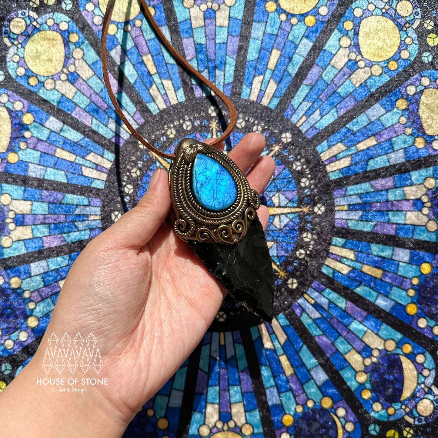 Natural Handmade Black Obsidian Arrowhead Pendant Necklace/Magic Crystal Double-sided Pendant/Labradorite Jewelry/Chakra/Altar Tool