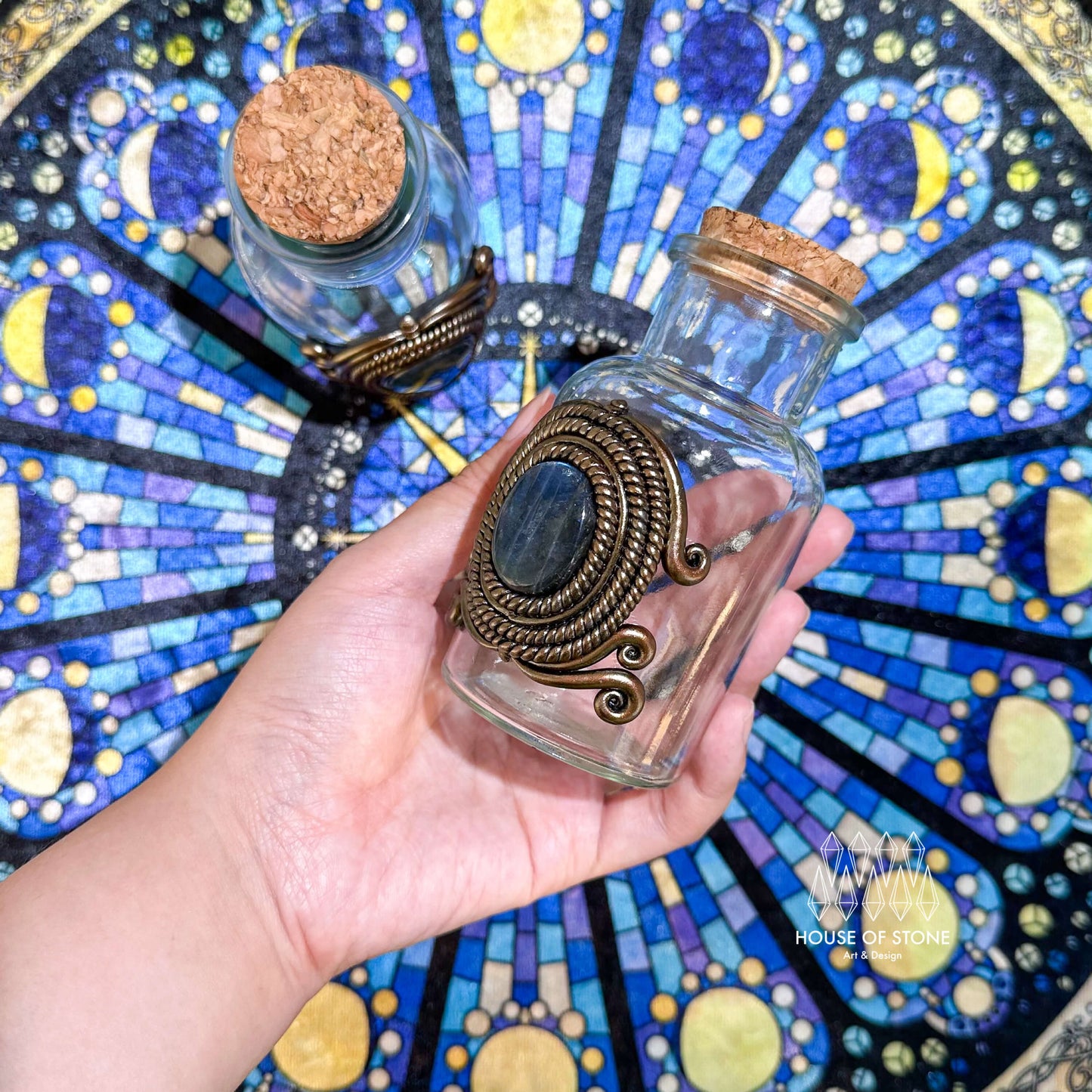 Handmade Natural Crystal Spell Jar/Apothecary Spell Jar/Magic Potion Bottle/Witch Apothecary Bottle/Large Wish bottle/Intention bottle