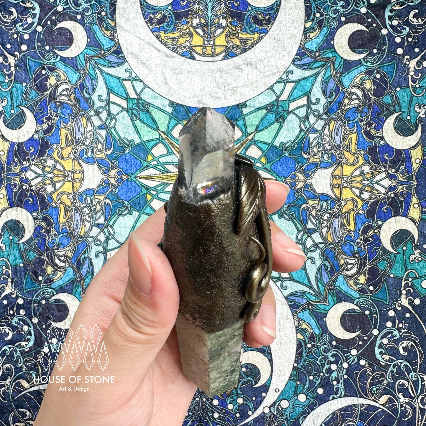 Handmade Natural Moss Agate Pendant Necklace/Magic Herkimer Diamond Protection Pendant/Amulet Talisman Jewelry/Heart Chakra/Altar Tool