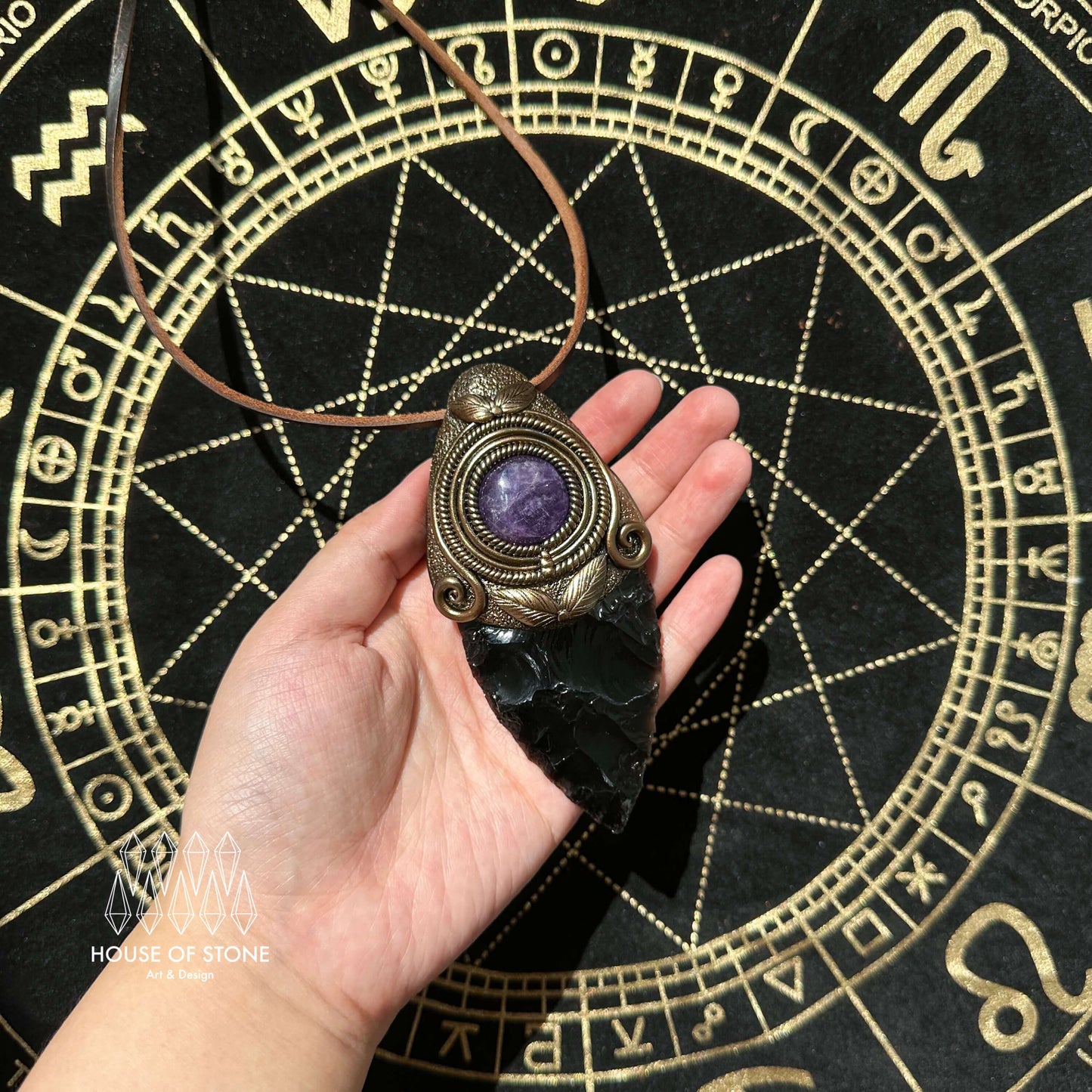 Natural Handmade Black Obsidian Arrowhead Pendant Necklace/Magic Crystal Double-sided Pendant/Labradorite Amethyst Jewelry/Chakra/Altar Tool