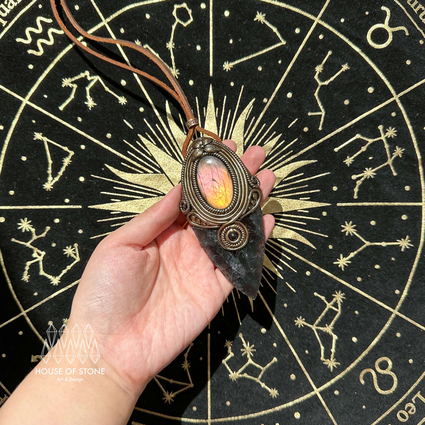 Natural Handmade Smoky Quartz Arrowhead Pendant Necklace/Magic Crystal Double-sided Pendant/Labradorite Amethyst Jewelry/Chakra/Altar Tool