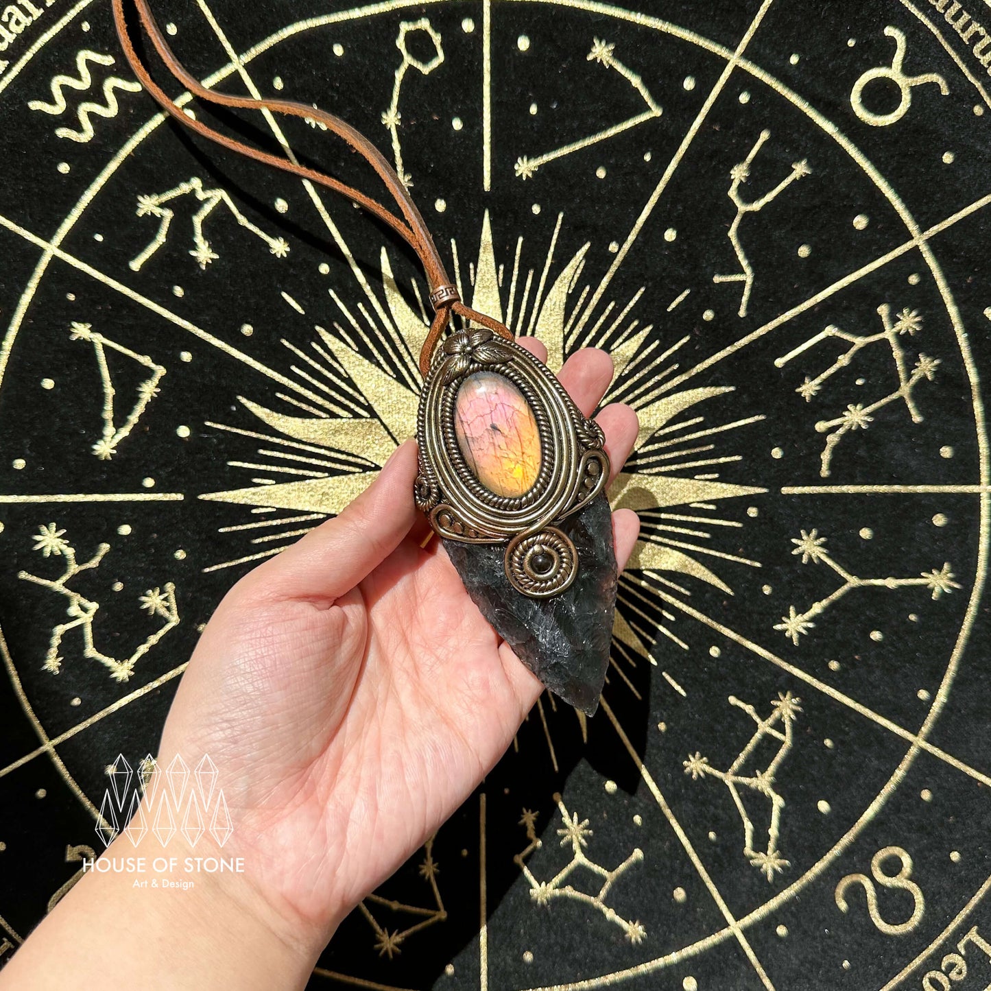 Natural Handmade Smoky Quartz Arrowhead Pendant Necklace/Magic Crystal Double-sided Pendant/Labradorite Amethyst Jewelry/Chakra/Altar Tool