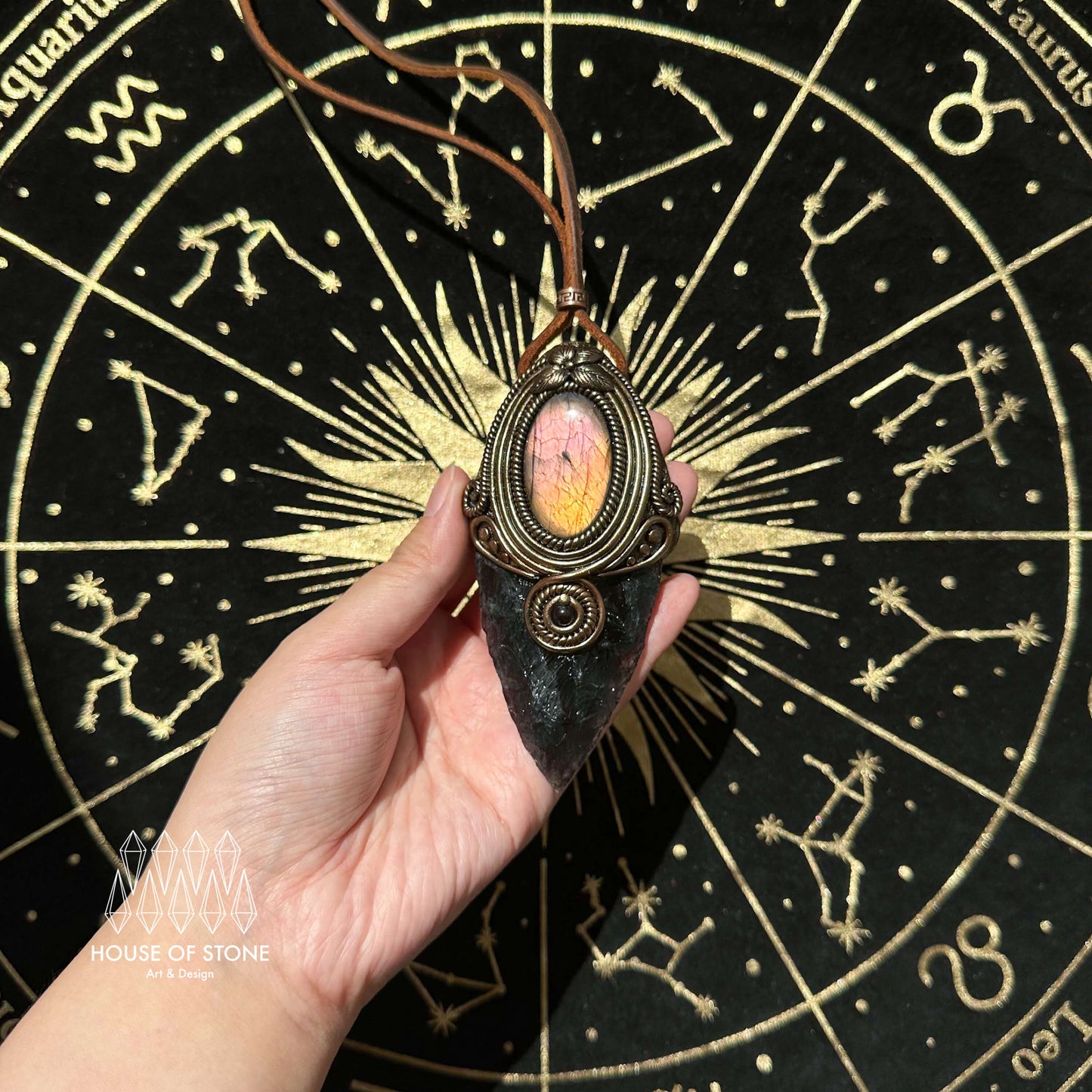 Natural Handmade Smoky Quartz Arrowhead Pendant Necklace/Magic Crystal Double-sided Pendant/Labradorite Amethyst Jewelry/Chakra/Altar Tool