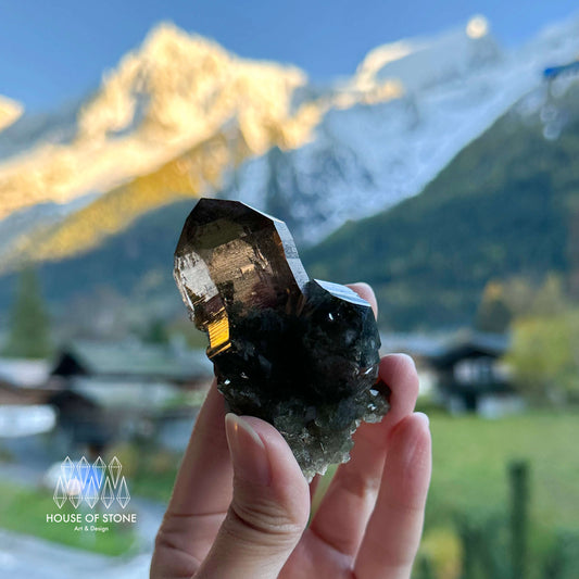 Alpine Mineral Dark Smoky Quartz Point Cluster Specimen/Small Swiss Cluster Apls/Double Terminated Quartz Cluster5