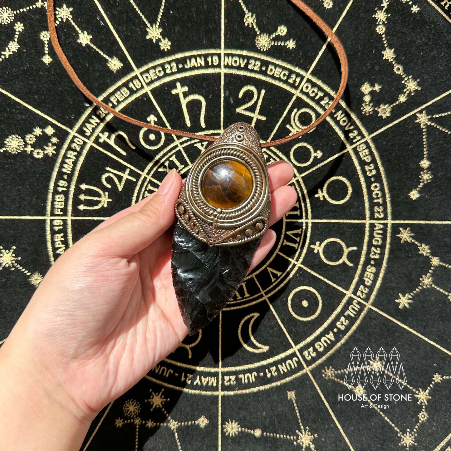 Natural Handmade Black Obsidian Pendant Necklace/Magic Crystal Double-sided Pendant/Labradorite Tigers Eye Jasper Jewelry/Chakra/Altar Tool