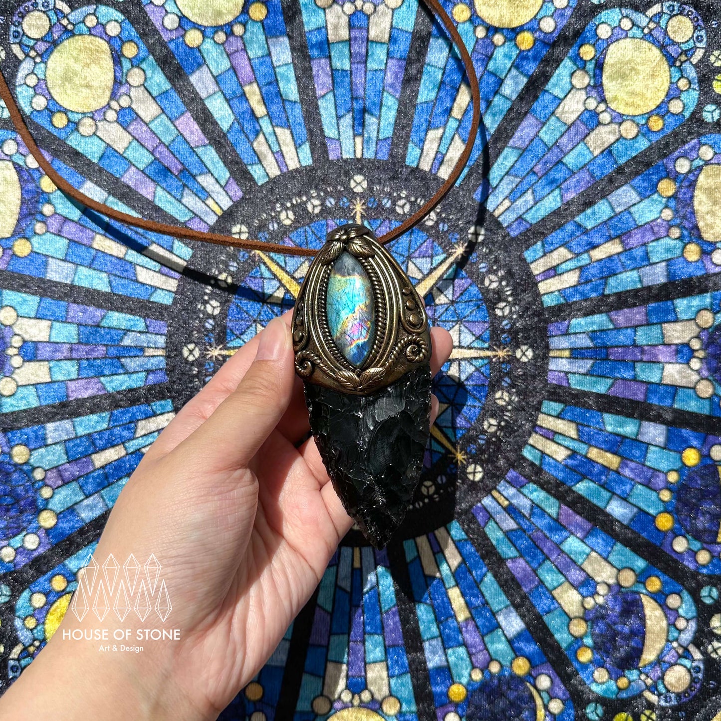 Natural Handmade Black Obsidian Arrowhead Pendant Necklace/Magic Crystal Double-sided Pendant/Labradorite Jewelry/Chakra/Altar Tool