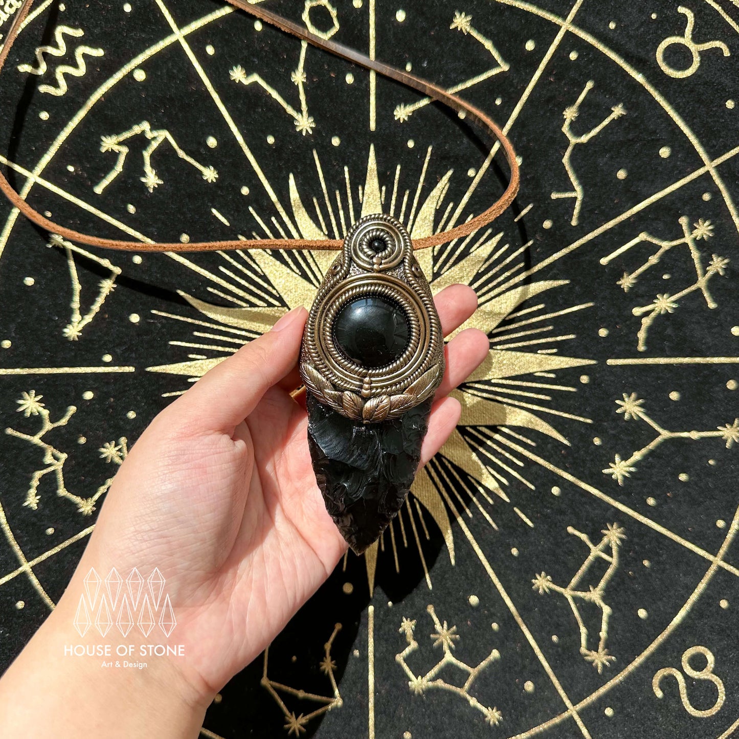 Natural Handmade Black Obsidian Pendant Necklace/Magic Crystal Double-sided Pendant/Labradorite Tigers Eye Jasper Jewelry/Chakra/Altar Tool