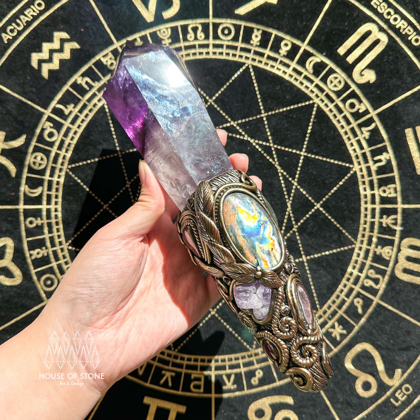 Natural Handmade Amethyst Crystal Quartz Wand/Magic Witch Crystal Wand/Ammonite Amethyst Labradorite Wand/Chakra/Manifest Altar Tool