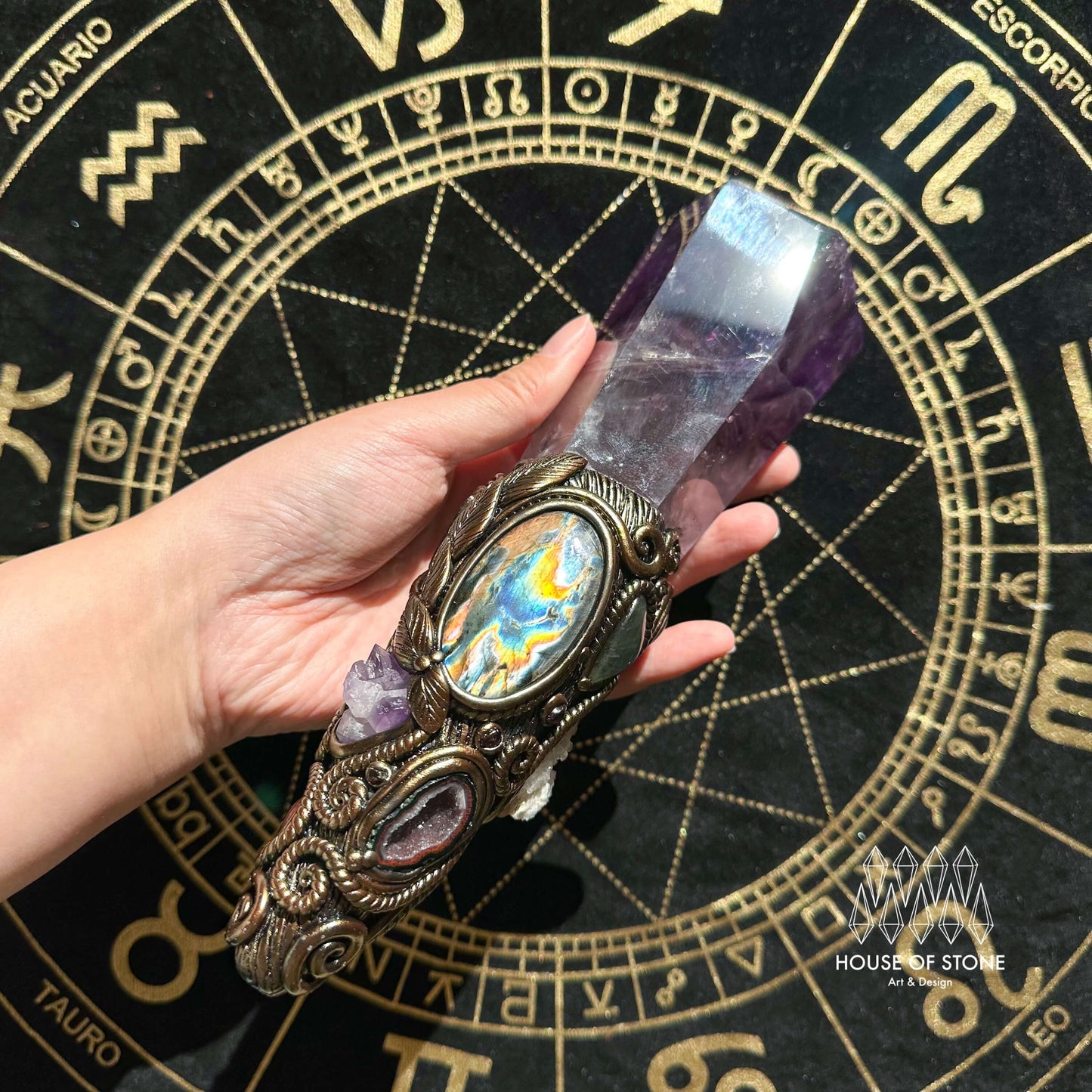 Natural Handmade Amethyst Crystal Quartz Wand/Magic Witch Crystal Wand/Ammonite Amethyst Labradorite Wand/Chakra/Manifest Altar Tool