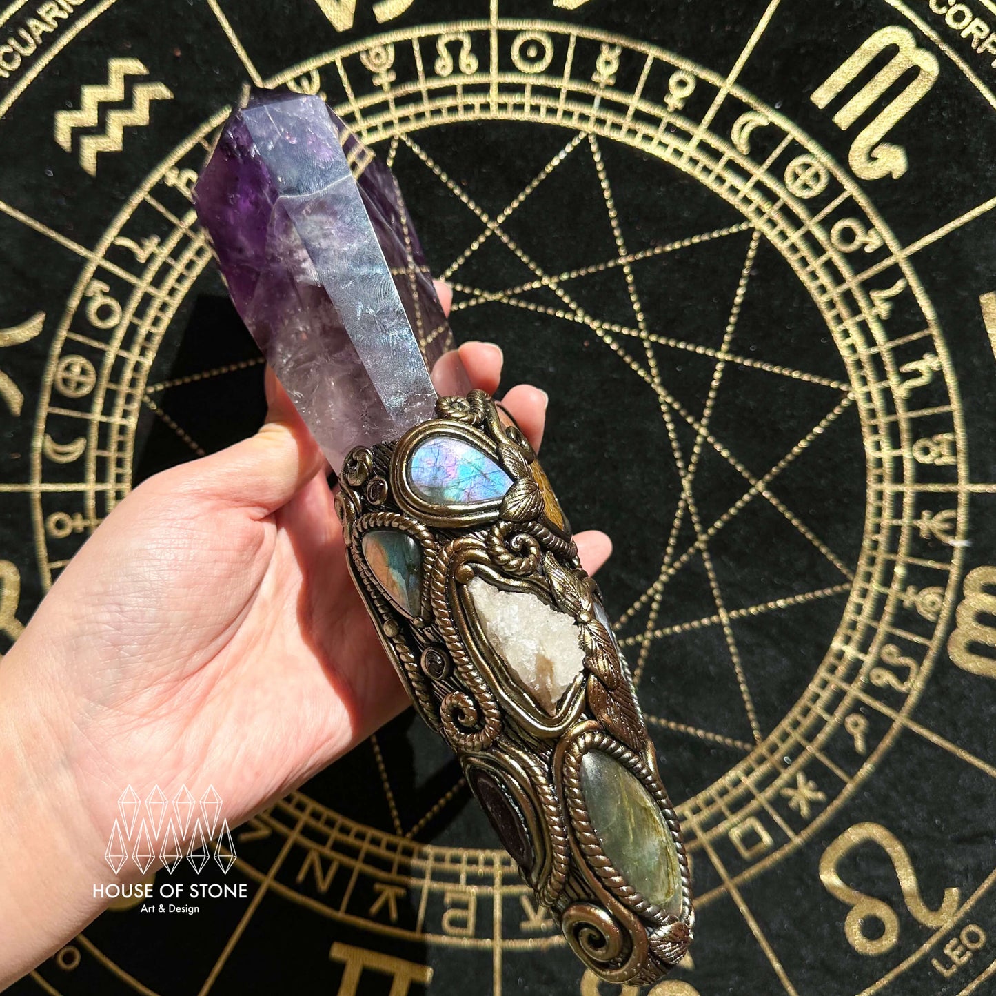 Natural Handmade Amethyst Crystal Quartz Wand/Magic Witch Crystal Wand/Ammonite Amethyst Labradorite Wand/Chakra/Manifest Altar Tool