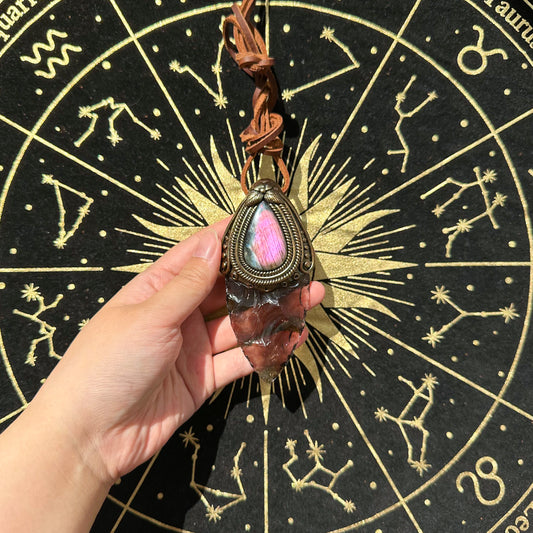 Natural Handmade Smoky Quartz Arrowhead Pendant Necklace/Magic Crystal Double-sided Pendant/Labradorite Jewelry/Chakra/Altar Tool