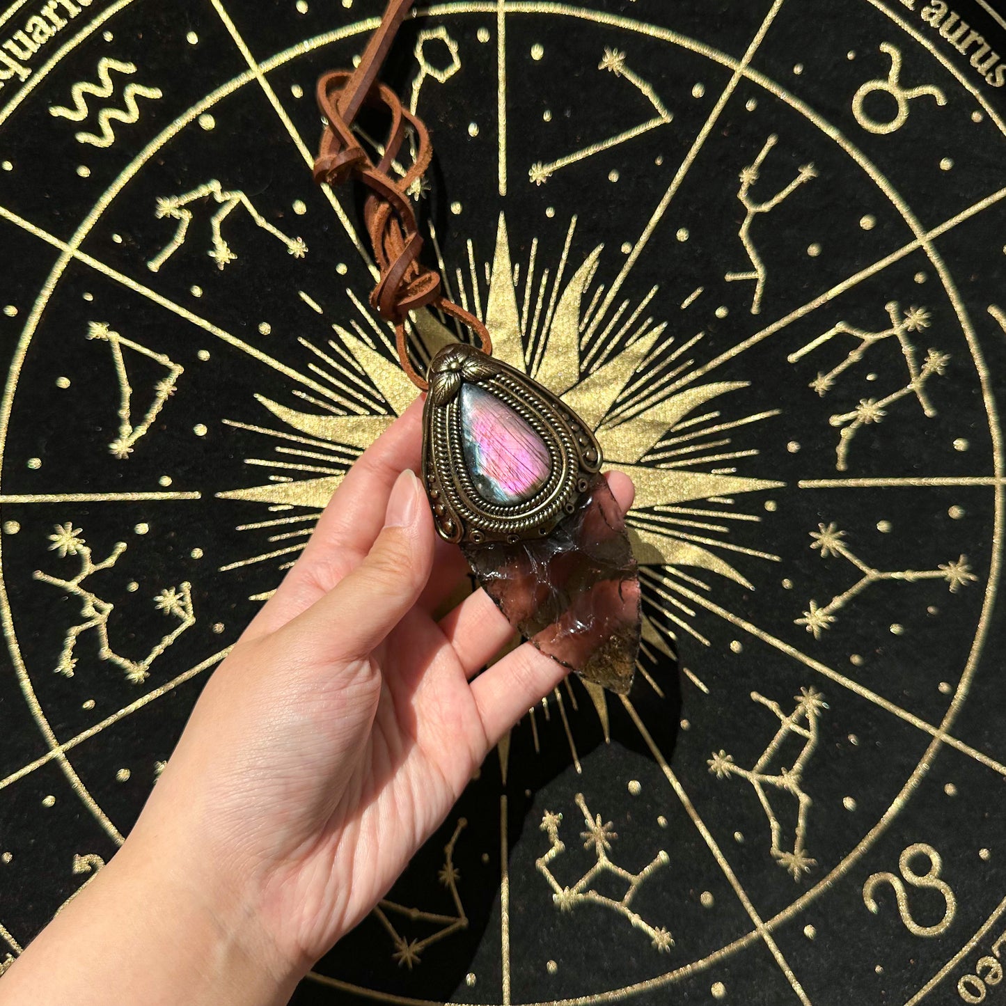 Natural Handmade Smoky Quartz Arrowhead Pendant Necklace/Magic Crystal Double-sided Pendant/Labradorite Jewelry/Chakra/Altar Tool