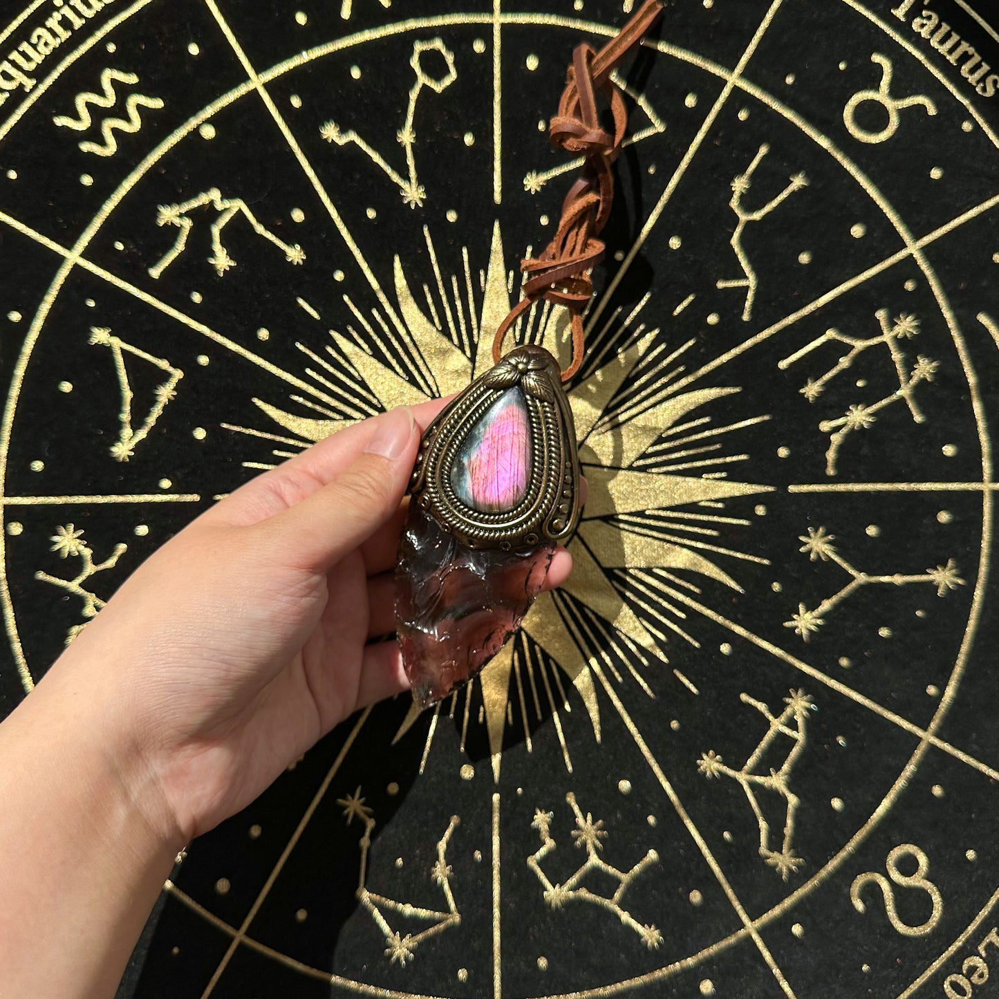 Natural Handmade Smoky Quartz Arrowhead Pendant Necklace/Magic Crystal Double-sided Pendant/Labradorite Jewelry/Chakra/Altar Tool