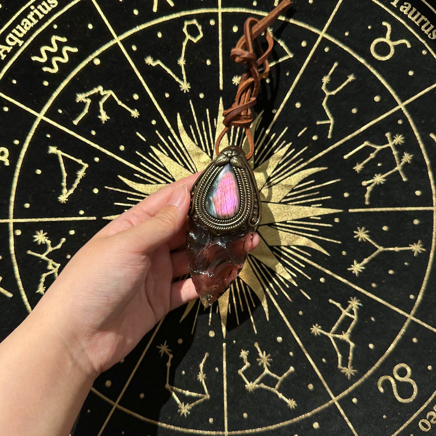 Natural Handmade Smoky Quartz Arrowhead Pendant Necklace/Magic Crystal Double-sided Pendant/Labradorite Jewelry/Chakra/Altar Tool