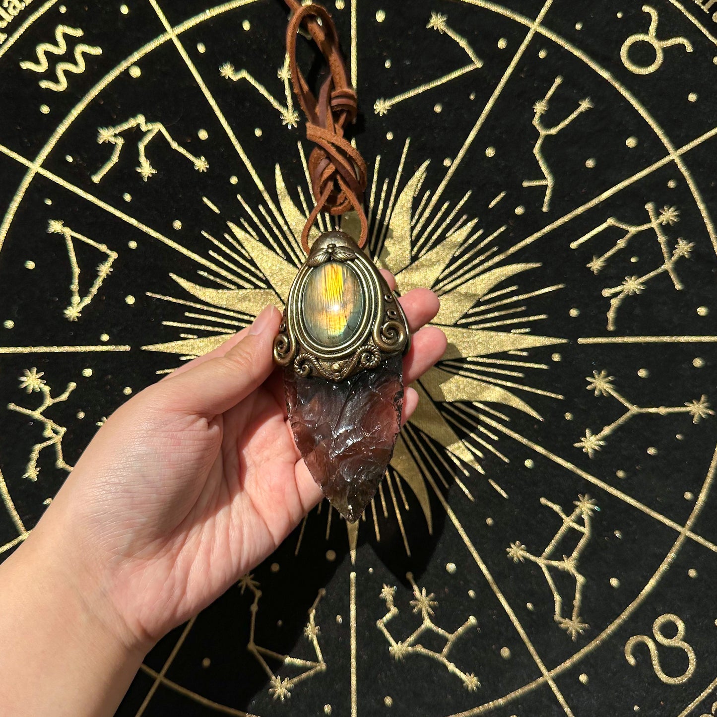 Natural Handmade Smoky Quartz Arrowhead Pendant Necklace/Magic Crystal Double-sided Pendant/Labradorite Jewelry/Chakra/Altar Tool