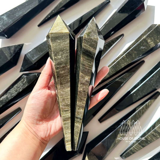 Natural Gold Sheen Obsidian Wand/Gold Sheen Obsidian Point Wand/Crystal Gemstone Obsidian Wand Handle/Crystal Stem/Root Chakra Healing