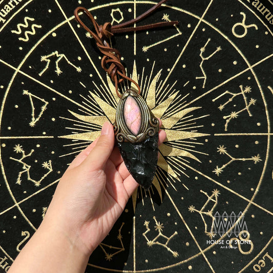 Natural Handmade Black Obsidian Pendant Necklace/Magic Crystal Double-sided Pendant/Labradorite Amethyst Jewelry/Chakra/Altar Tool