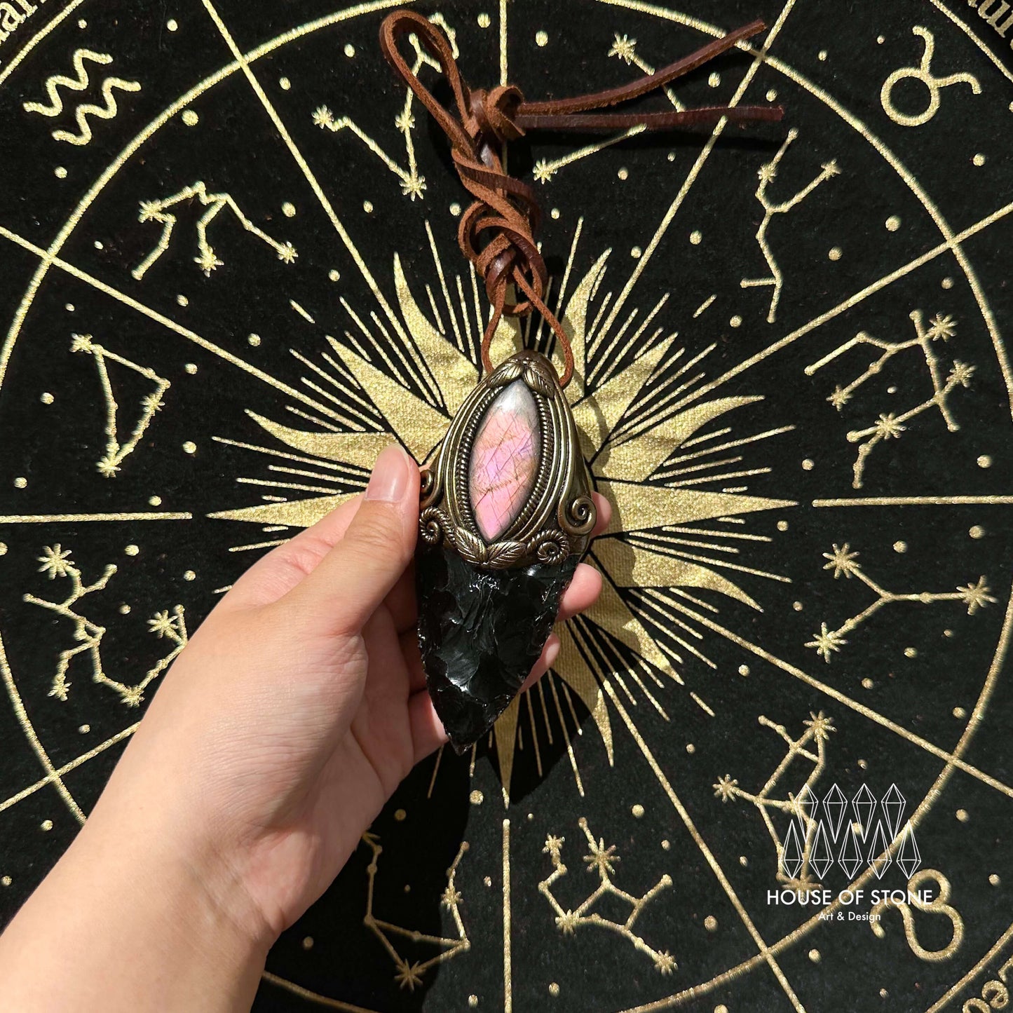 Natural Handmade Black Obsidian Pendant Necklace/Magic Crystal Double-sided Pendant/Labradorite Amethyst Jewelry/Chakra/Altar Tool