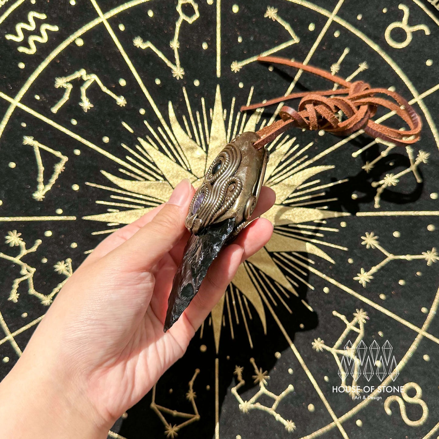 Natural Handmade Black Obsidian Pendant Necklace/Magic Crystal Double-sided Pendant/Labradorite Amethyst Jewelry/Chakra/Altar Tool