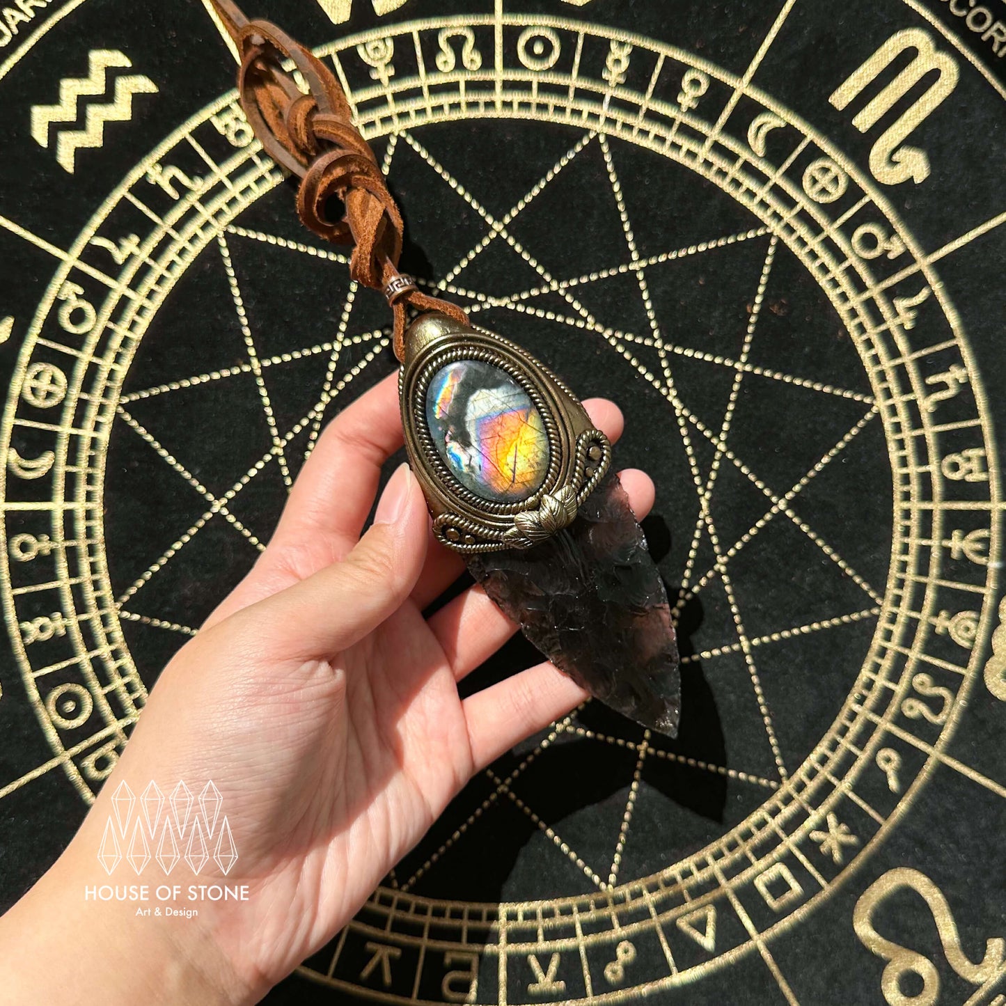 Natural Handmade Smoky Quartz Arrowhead Pendant Necklace/Magic Crystal Double-sided Pendant/Labradorite Jewelry/Chakra/Altar Tool