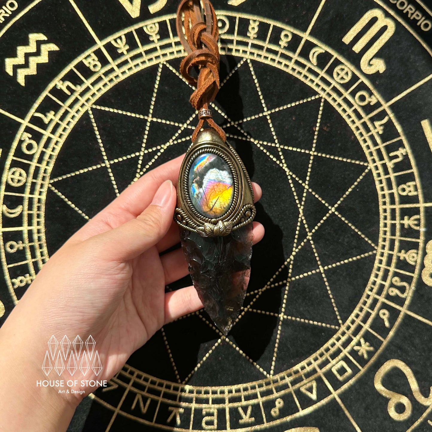 Natural Handmade Smoky Quartz Arrowhead Pendant Necklace/Magic Crystal Double-sided Pendant/Labradorite Jewelry/Chakra/Altar Tool