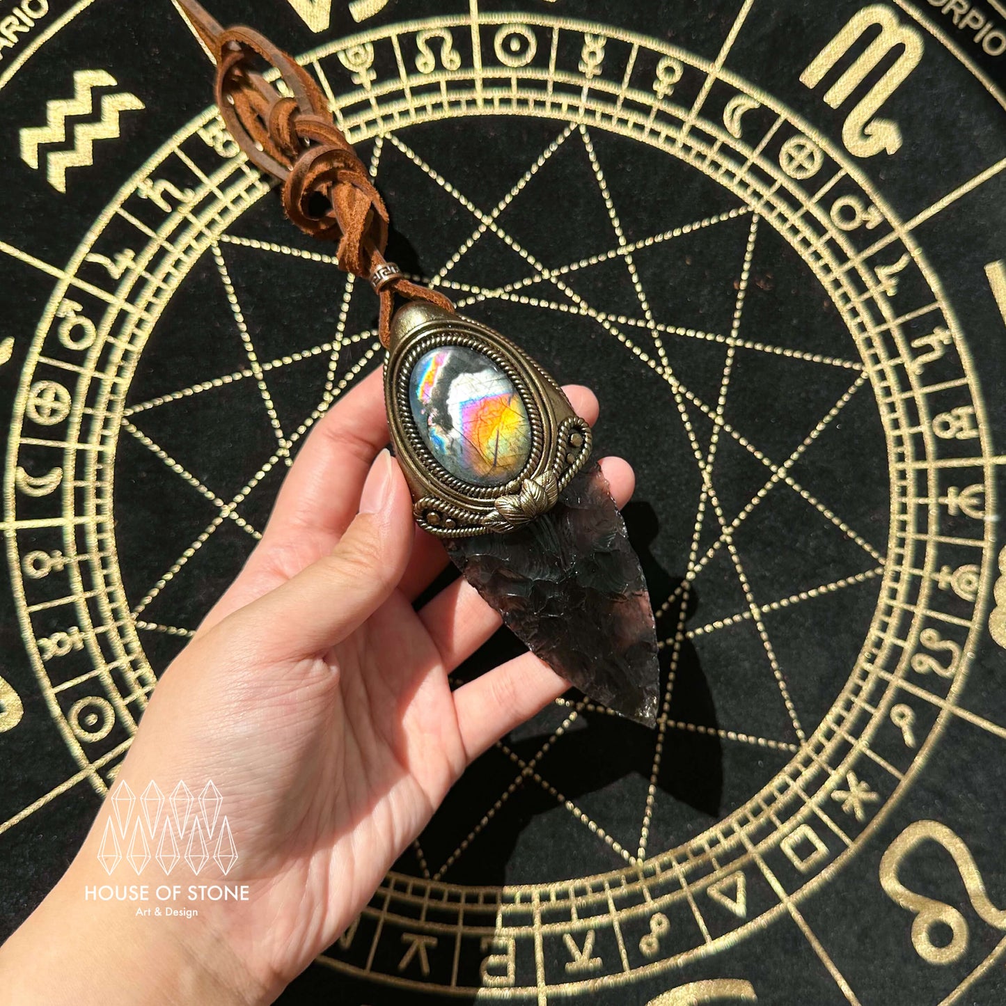 Natural Handmade Smoky Quartz Arrowhead Pendant Necklace/Magic Crystal Double-sided Pendant/Labradorite Jewelry/Chakra/Altar Tool