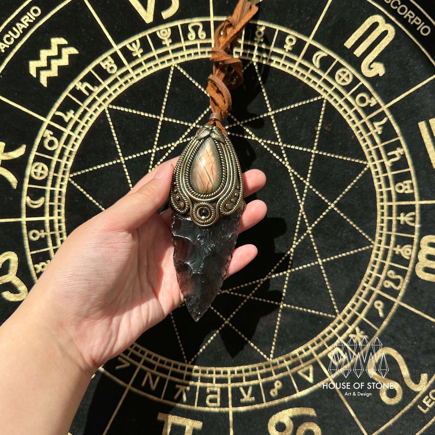 Natural Handmade Smoky Quartz Arrowhead Pendant Necklace/Magic Crystal Double-sided Pendant/Labradorite Jewelry/Chakra/Altar Tool