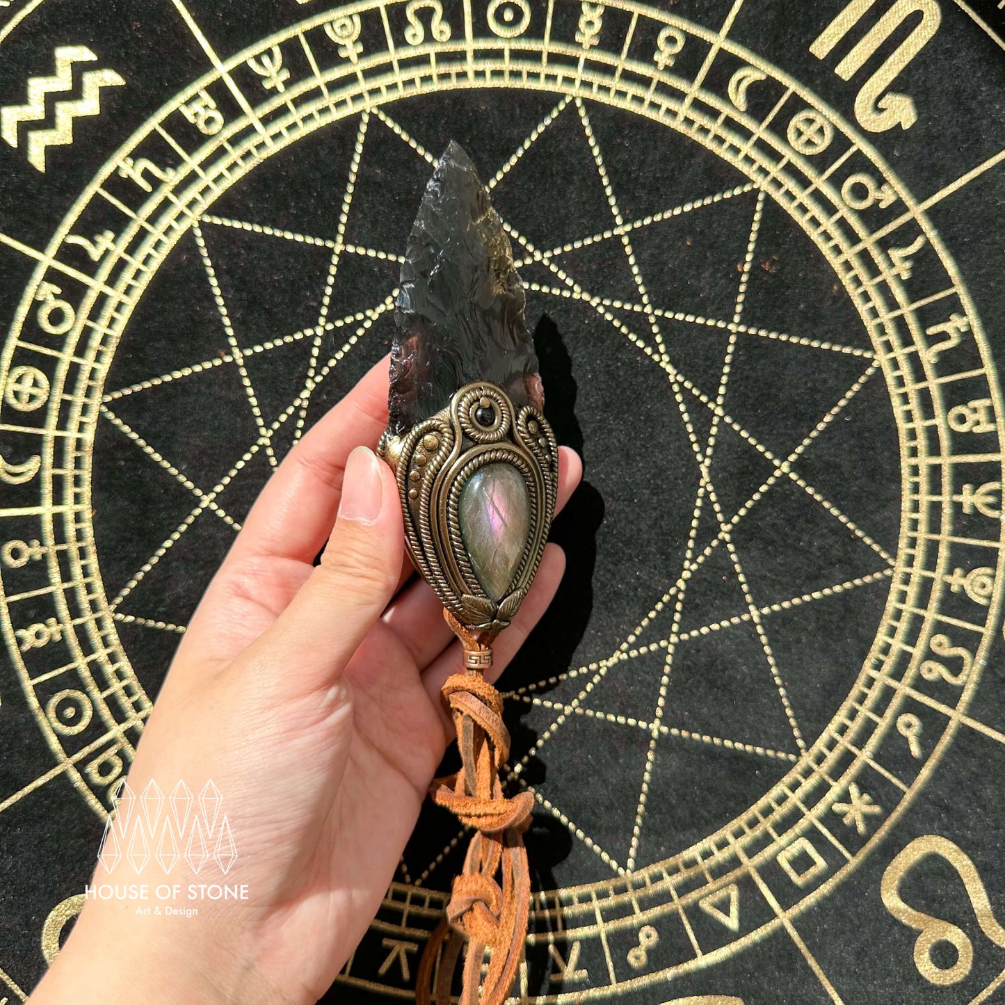 Natural Handmade Smoky Quartz Arrowhead Pendant Necklace/Magic Crystal Double-sided Pendant/Labradorite Jewelry/Chakra/Altar Tool