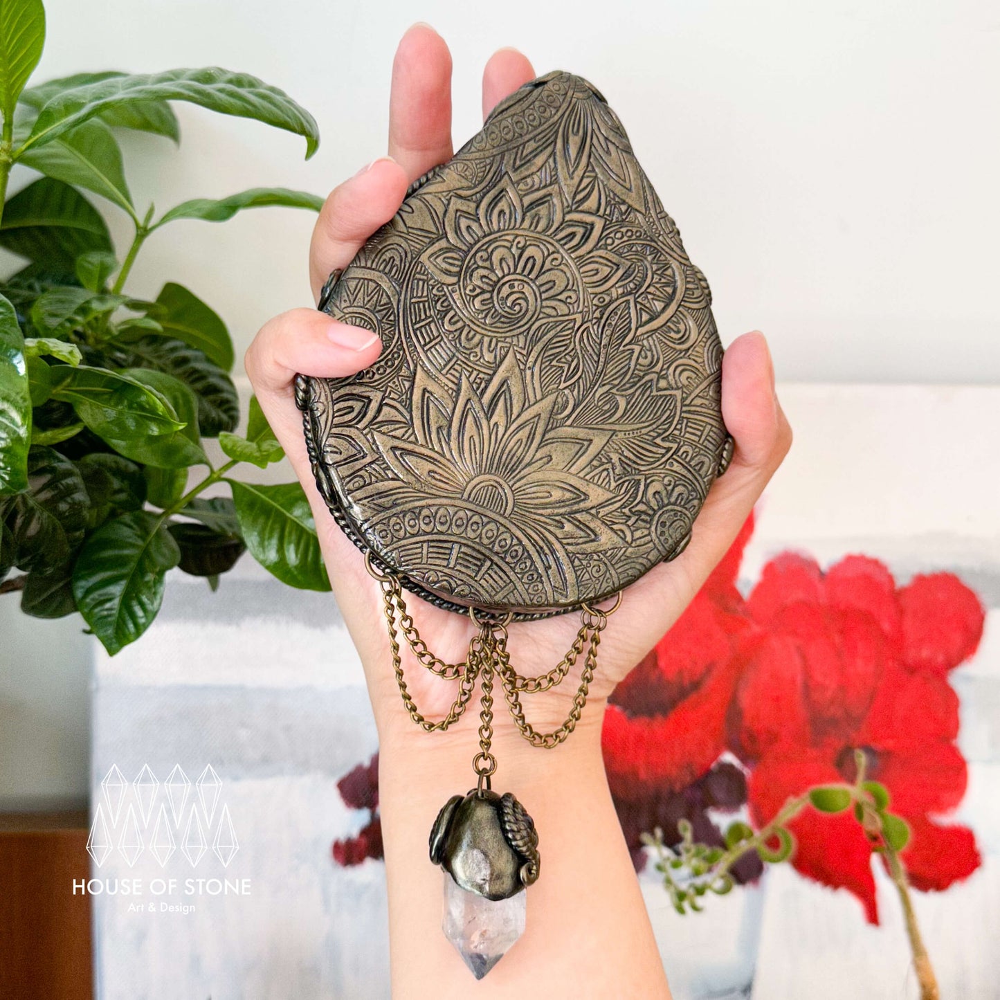 Handmade Natural Black Obsidian Crystal Wall Hanging Decor/Magic Obsidian Mirror Spiritual Window Interior Room Hangings/Scrying Mirror Door Hanging/Altar Tool