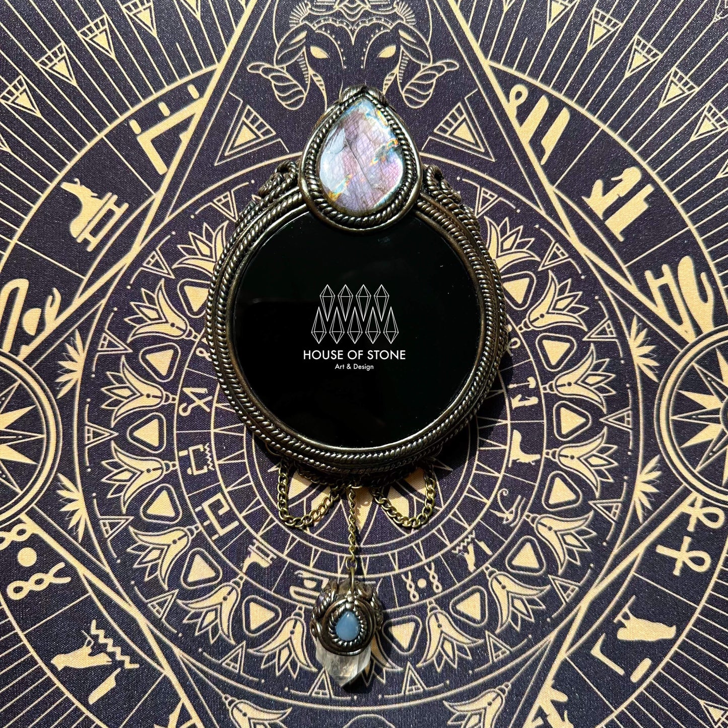 Handmade Natural Black Obsidian Crystal Wall Hanging Decor/Magic Obsidian Mirror Spiritual Window Interior Room Hangings/Scrying Mirror Door Hanging/Altar Tool