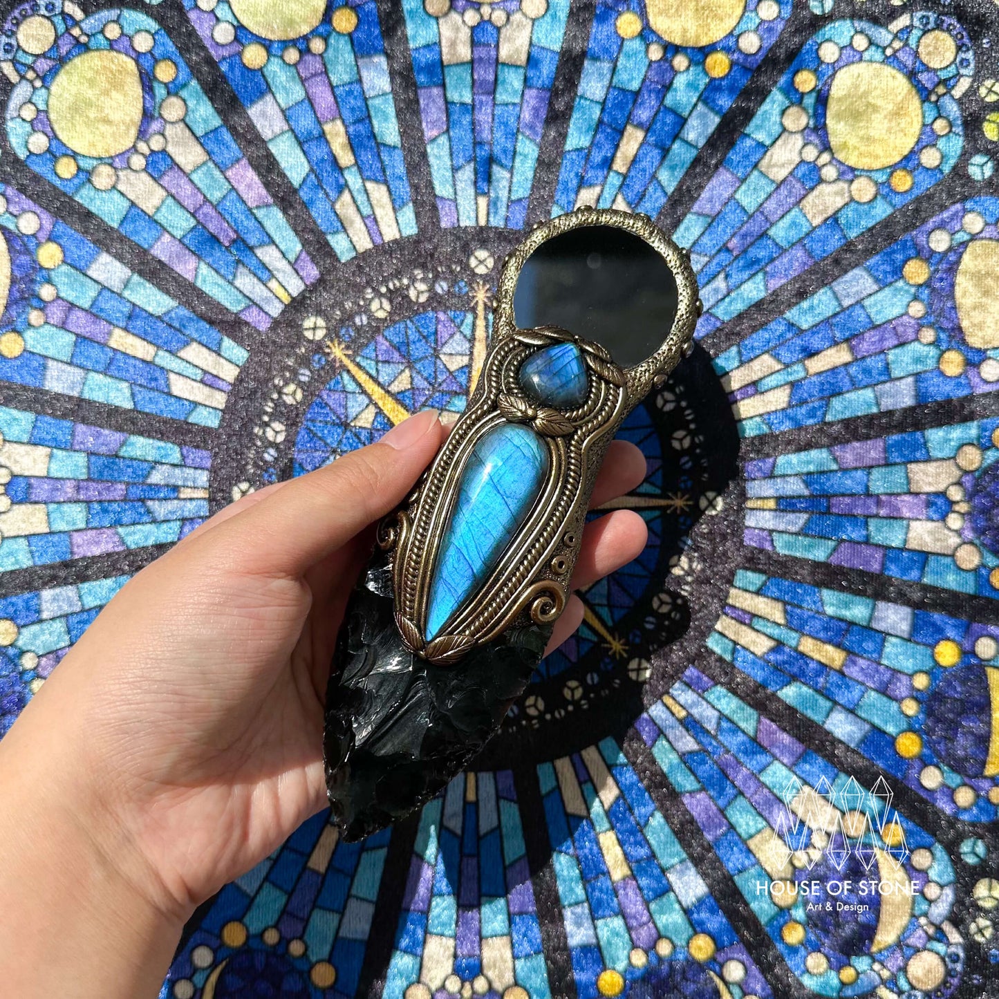 Natural Handmade Black Obsidian Wand Knife/Magic Scrying Mirror Witch Crystal Wand Dagger/Boho Labradorite Wand/Chakra/Manifest Altar Tool