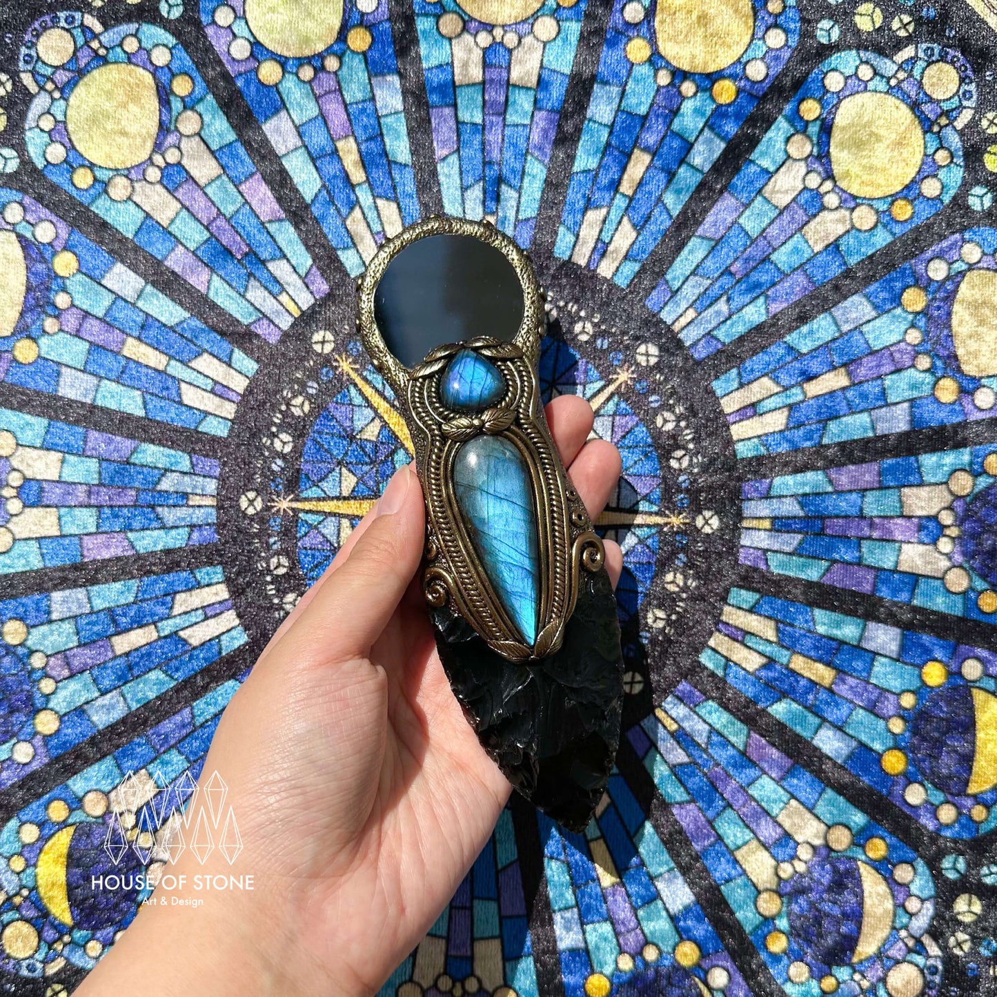 Natural Handmade Black Obsidian Wand Knife/Magic Scrying Mirror Witch Crystal Wand Dagger/Boho Labradorite Wand/Chakra/Manifest Altar Tool