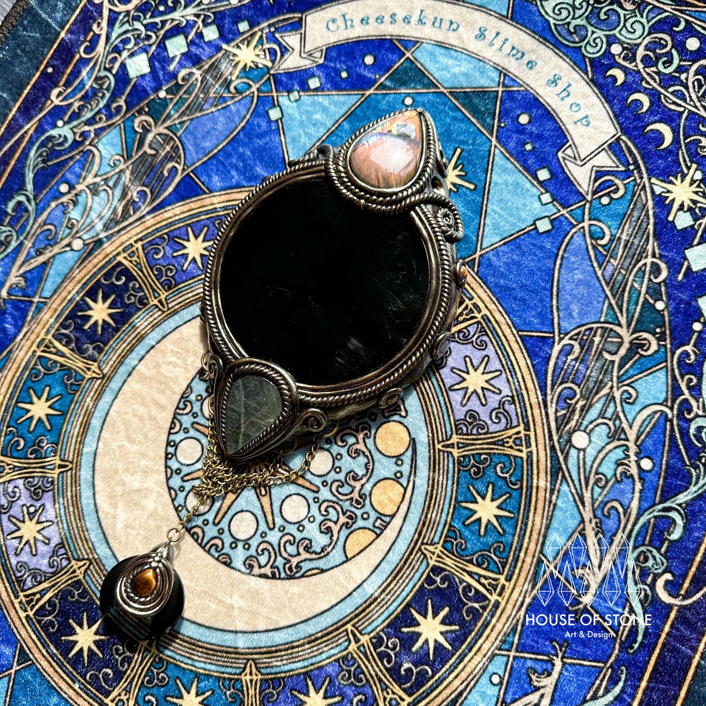 Handmade Natural Black Obsidian Crystal Wall Hanging Decor/Magic Obsidian Mirror Spiritual Window Interior Room Hangings/Scrying Mirror Door Hanging/Altar Tool