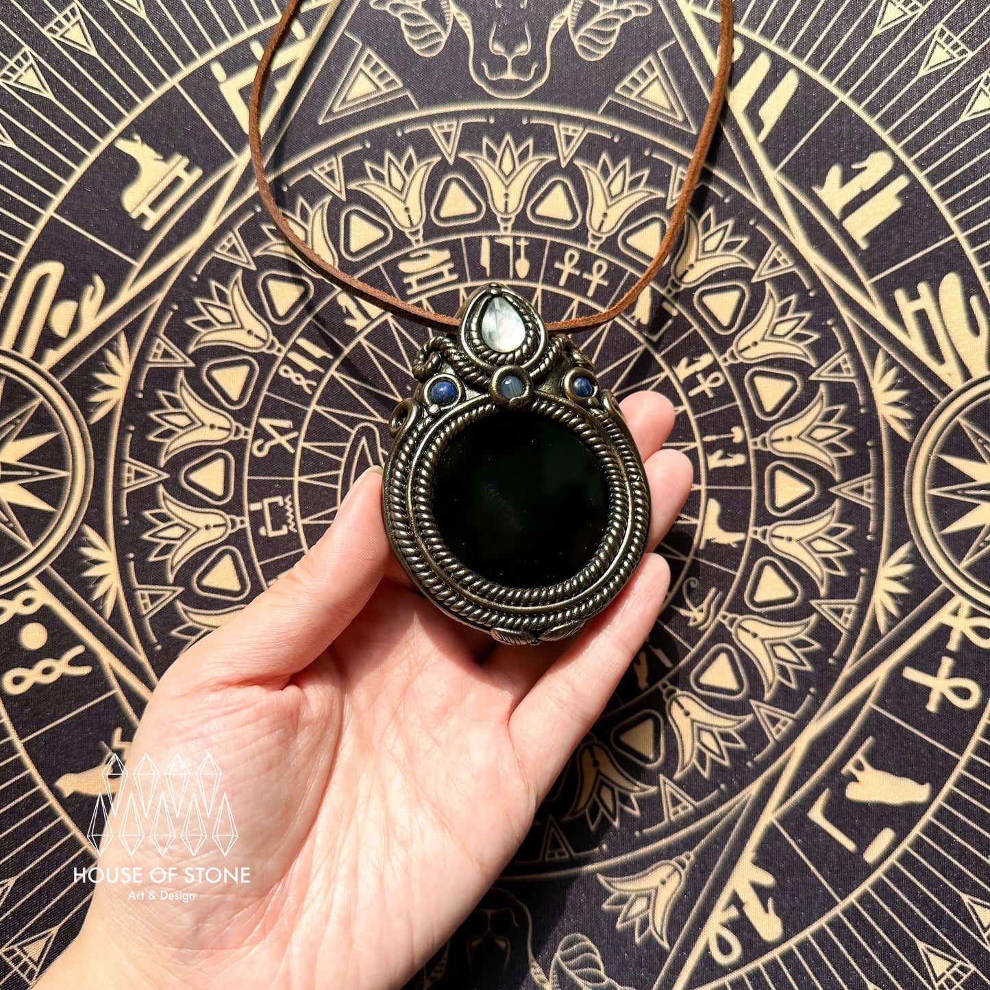 Handmade Natural Black Obsidian Pendant Necklace/Magic Obsidian Mirror Crystal Pendant/Scrying Mirror Talisman Protection Jewelry/Altar Tool
