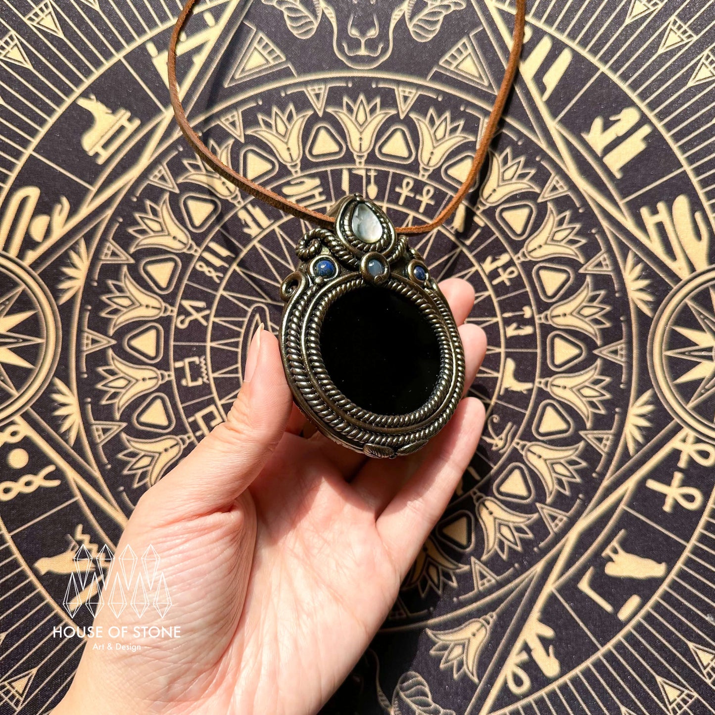 Handmade Natural Black Obsidian Pendant Necklace/Magic Obsidian Mirror Crystal Pendant/Scrying Mirror Talisman Protection Jewelry/Altar Tool