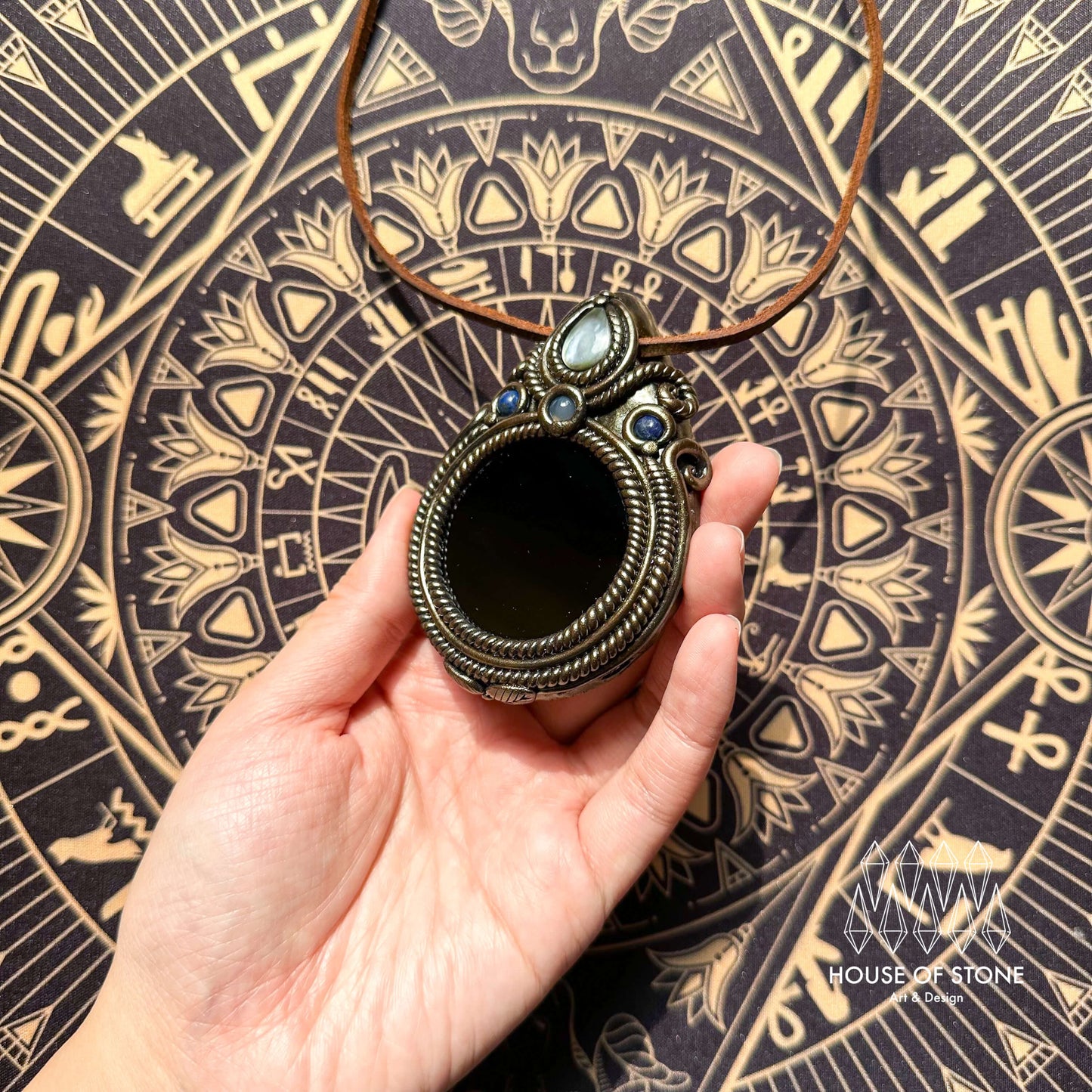 Handmade Natural Black Obsidian Pendant Necklace/Magic Obsidian Mirror Crystal Pendant/Scrying Mirror Talisman Protection Jewelry/Altar Tool