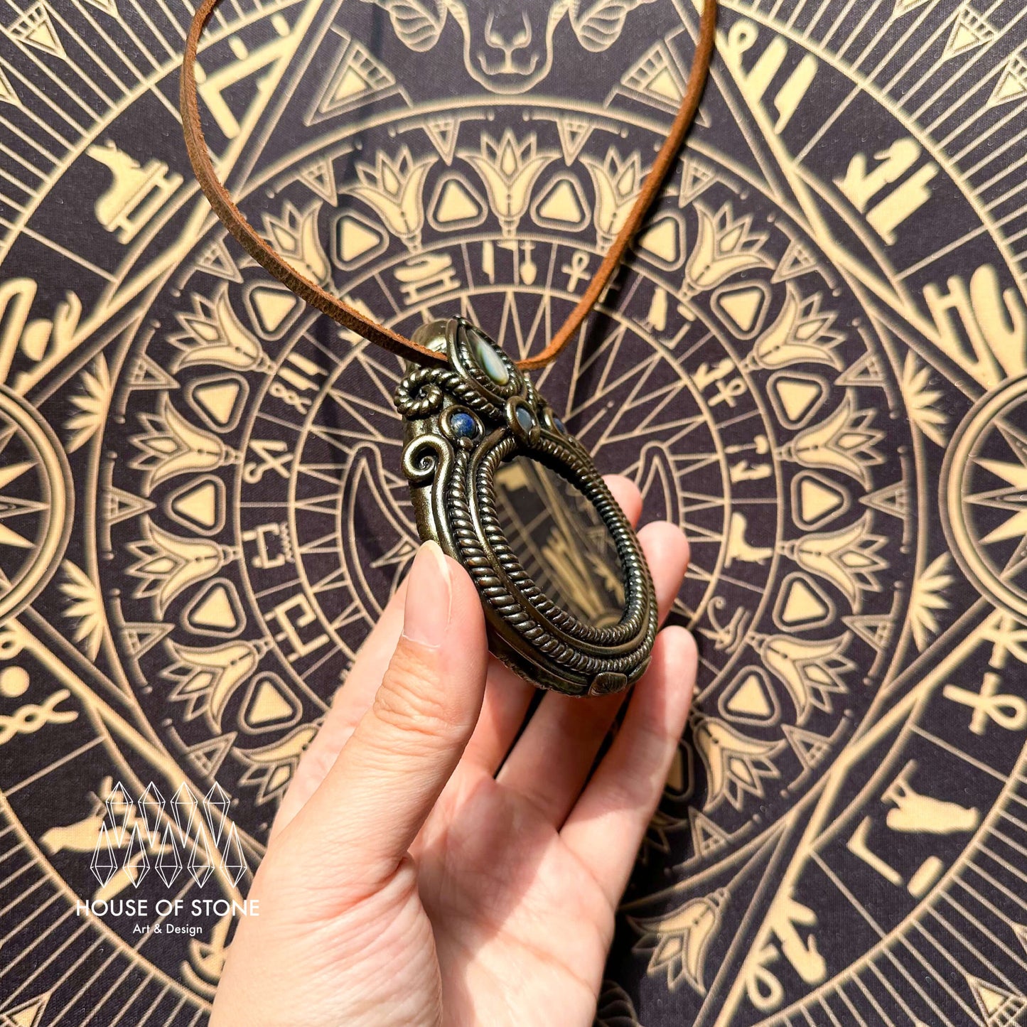 Handmade Natural Black Obsidian Pendant Necklace/Magic Obsidian Mirror Crystal Pendant/Scrying Mirror Talisman Protection Jewelry/Altar Tool