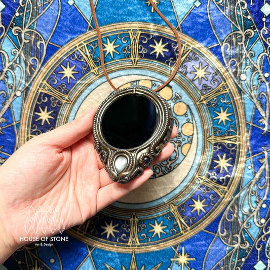 Handmade Natural Black Obsidian Pendant Necklace/Magic Obsidian Mirror Crystal Pendant/Scrying Mirror Talisman Protection Jewelry/Altar Tool