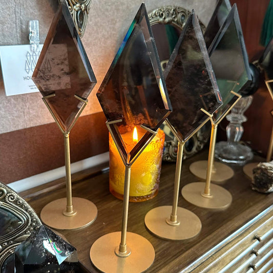 Natural Large Smoky Quartz Diamond with Stand/Smoky Quartz Crystal Slab/Hand Carved Crystal Diamond/Chakra Healing Tools/AAA