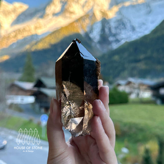 Alpine Mineral Smoky Quartz Point Specimen/Swiss Tower Apls/Double Terminated Quartz Points with Limonite