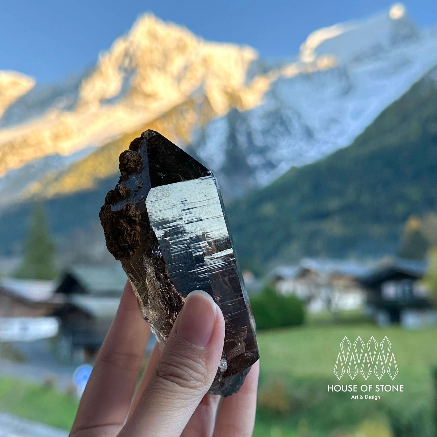 Alpine Mineral Smoky Quartz Point Specimen/Swiss Tower Apls/Double Terminated Quartz Points with Limonite
